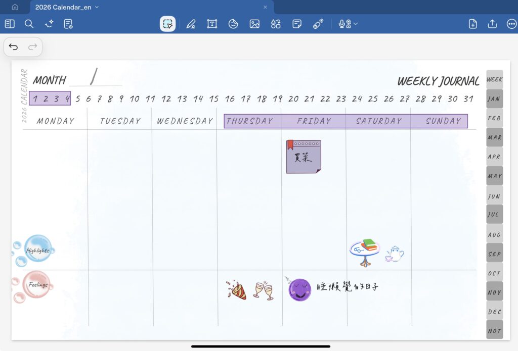 Agenda weekly journal page