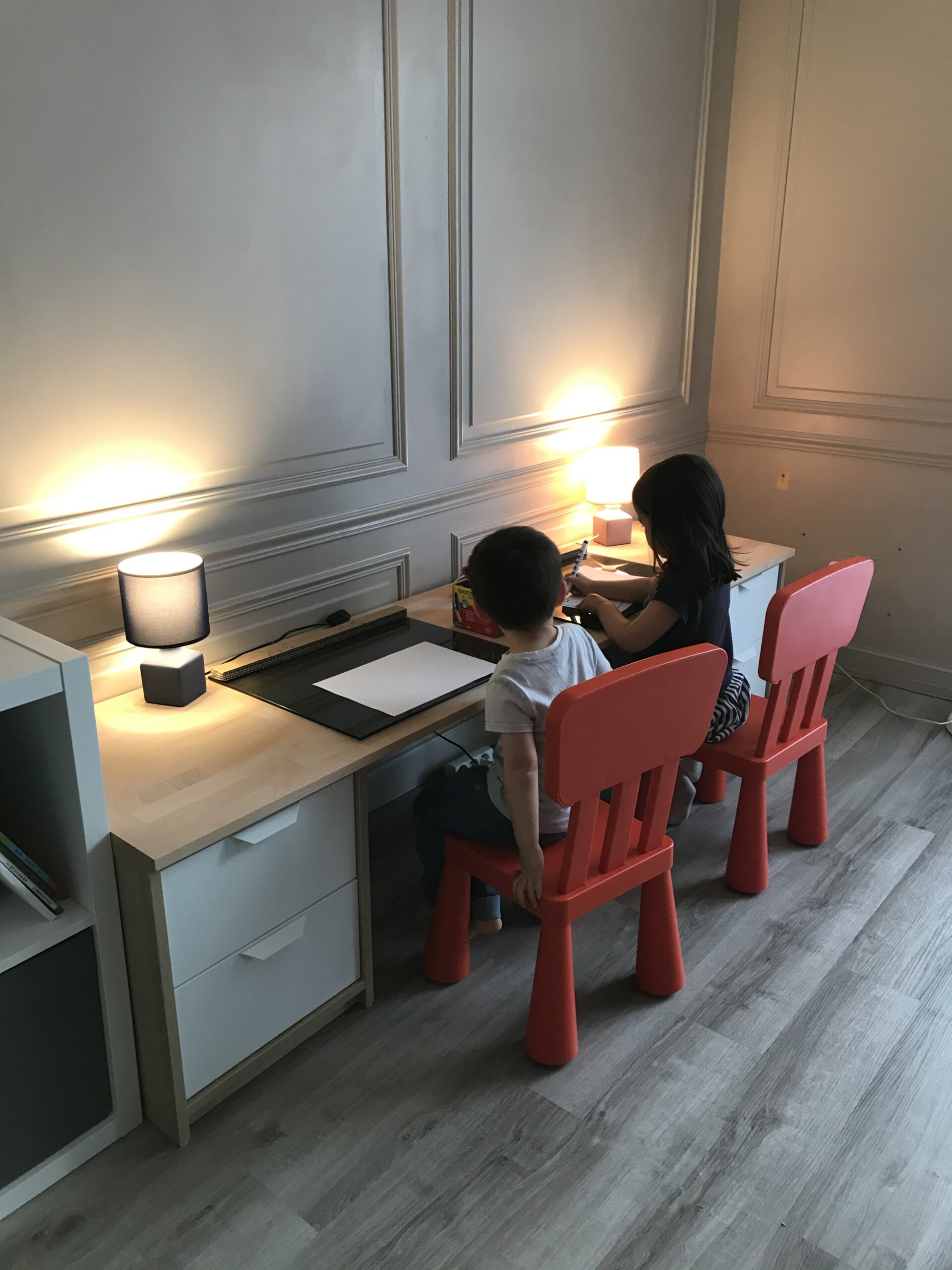 desk with kids